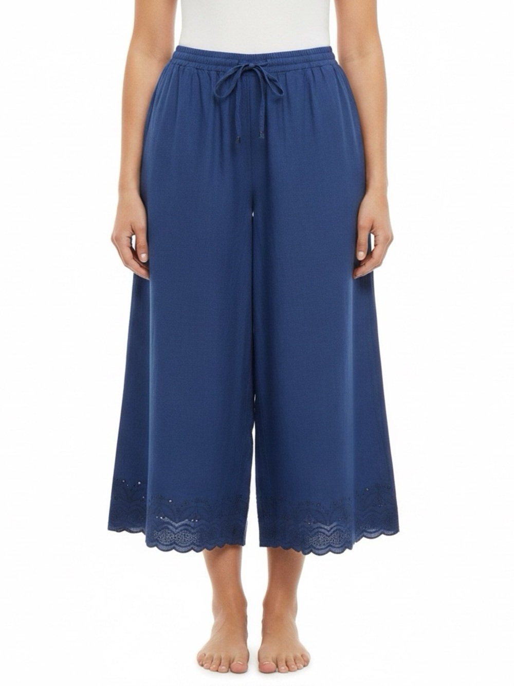 Roller Rabbit x Target Navy Cotton Linen Wide Leg Scalloped Hem Pants L